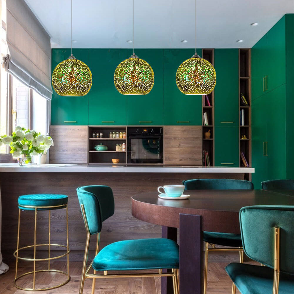 Avelena | Moderne kreative 3D bunte Feuerwerk Glas 1-Licht Kuppel Pendelleuchte