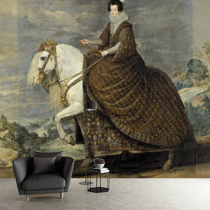 Avelena | Braun Retrato De Isabel Wandmalerei Fleckenresistente Wandverkleidung für Das Wohnzimmer, Fleckenfest