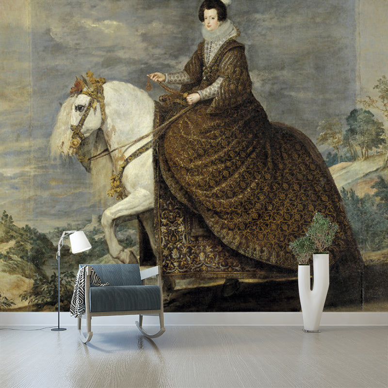 Avelena | Braun Retrato De Isabel Wandmalerei Fleckenresistente Wandverkleidung für Das Wohnzimmer, Fleckenfest