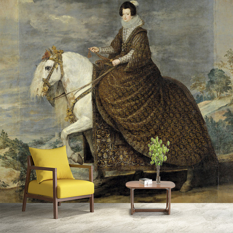 Avelena | Braun Retrato De Isabel Wandmalerei Fleckenresistente Wandverkleidung für Das Wohnzimmer, Fleckenfest