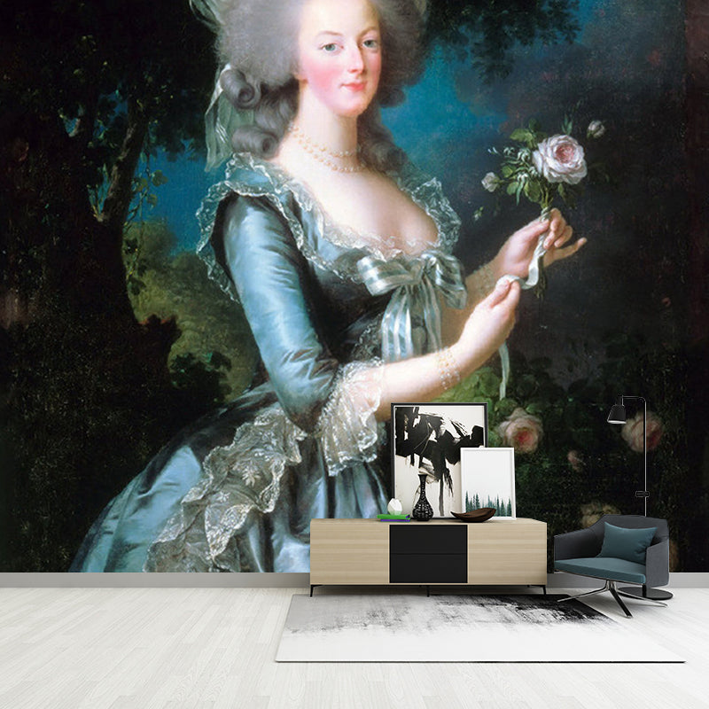 Avelena | Victoria Woman Portrait Wandmalereien Blau und Schwarz Fleckenresistente Wandkunst für Das Zuhause Galerie