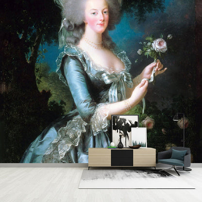Avelena | Victoria Woman Portrait Wandmalereien Blau und Schwarz Fleckenresistente Wandkunst für Das Zuhause Galerie