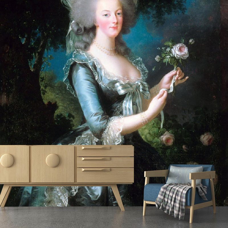 Avelena | Victoria Woman Portrait Wandmalereien Blau und Schwarz Fleckenresistente Wandkunst für Das Zuhause Galerie