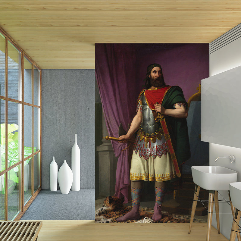 Avelena | Retro Warrior Wandkunst für Schlafzimmerdekoration, Maßgeschneiderte Größe Wandtapete In Lila