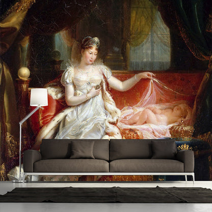 Avelena | Retro Maria Louise Tapete Wandmural Rot und Weiß Wohnzimmer Wanddekoration, Maßanfertigung