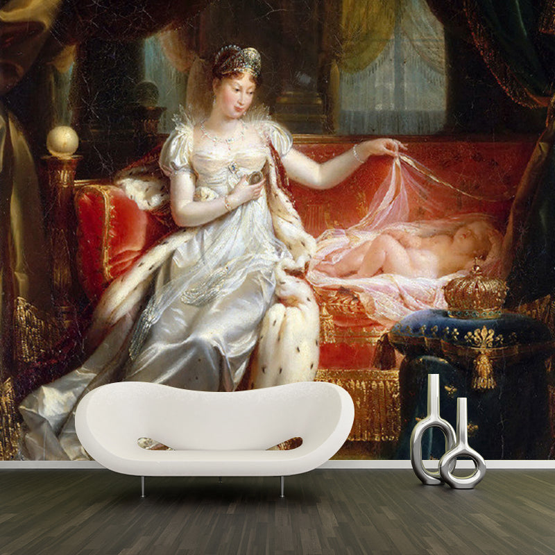 Avelena | Retro Maria Louise Tapete Wandmural Rot und Weiß Wohnzimmer Wanddekoration, Maßanfertigung