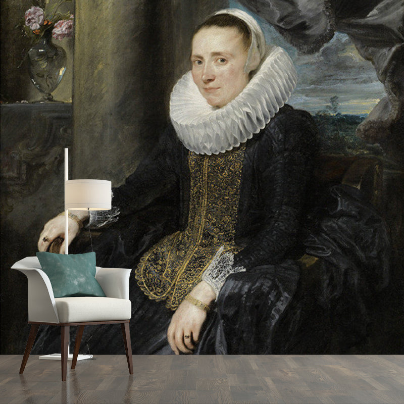 Avelena | Personalisierte Illustration Klassische Wandmalereien Schwarz-Grau Van Dyck Porträt Von Margareta Wanddekoration
