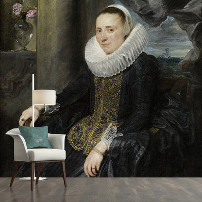 Avelena | Personalisierte Illustration Klassische Wandmalereien Schwarz-Grau Van Dyck Porträt Von Margareta Wanddekoration