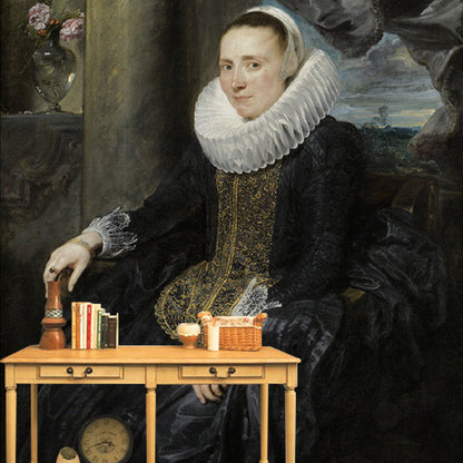 Avelena | Personalisierte Illustration Klassische Wandmalereien Schwarz-Grau Van Dyck Porträt Von Margareta Wanddekoration