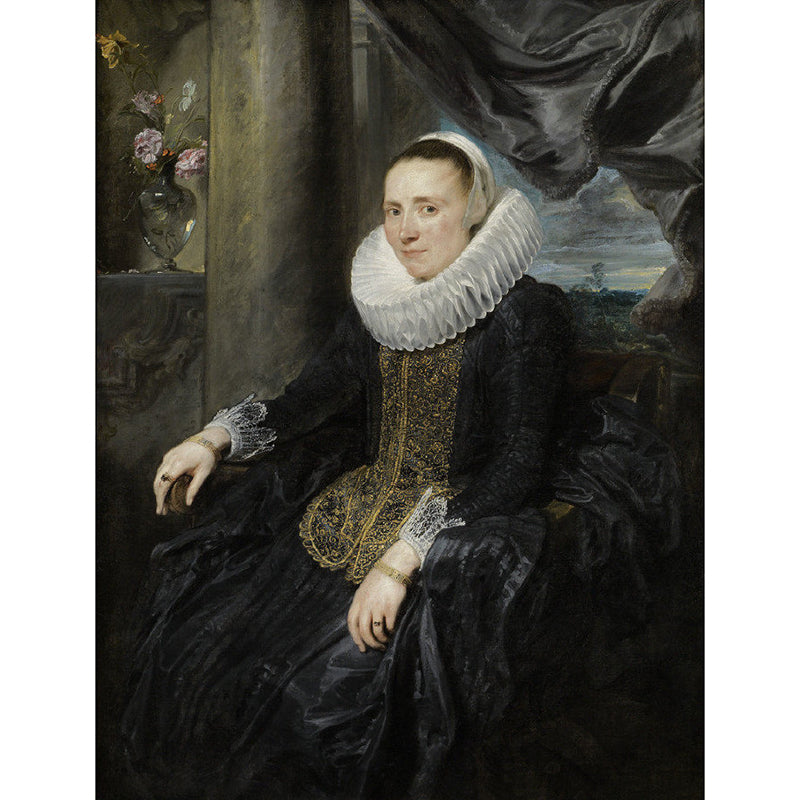 Avelena | Personalisierte Illustration Klassische Wandmalereien Schwarz-Grau Van Dyck Porträt Von Margareta Wanddekoration
