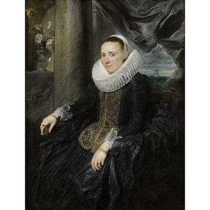 Avelena | Personalisierte Illustration Klassische Wandmalereien Schwarz-Grau Van Dyck Porträt Von Margareta Wanddekoration