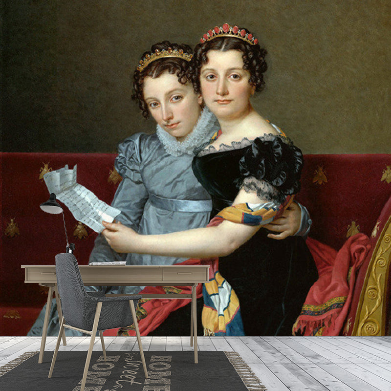 Avelena | Maßgefertigte Größe Klassische Wandtapete Schwarz-Braun Porträt Der Schwestern Zenaide und Charlotte Bonaparte Wandkunst
