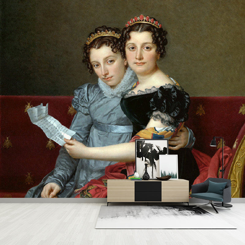 Avelena | Maßgefertigte Größe Klassische Wandtapete Schwarz-Braun Porträt Der Schwestern Zenaide und Charlotte Bonaparte Wandkunst