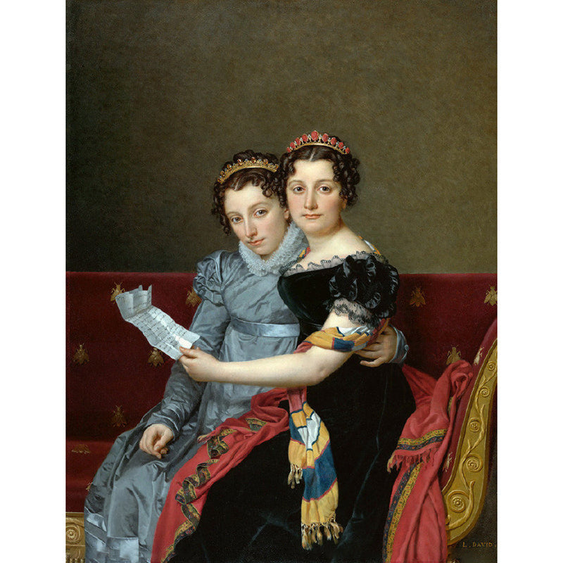 Avelena | Maßgefertigte Größe Klassische Wandtapete Schwarz-Braun Porträt Der Schwestern Zenaide und Charlotte Bonaparte Wandkunst