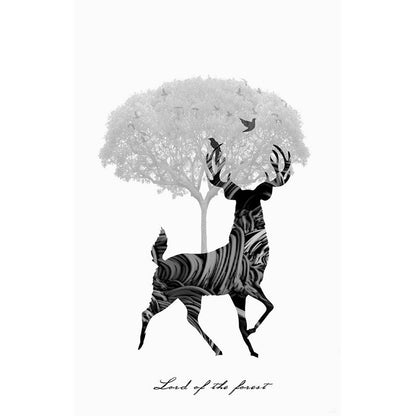 Avelena | Schwarz-Weiß Künstlerische Wandtattoo Vollgröße Hirsch- und Baum-Muster Wandverkleidung für Schlafzimmer