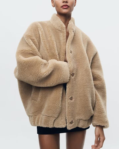 Avelena | Kuscheliger Fleece Teddy Mantel für Damen aus Lammfell