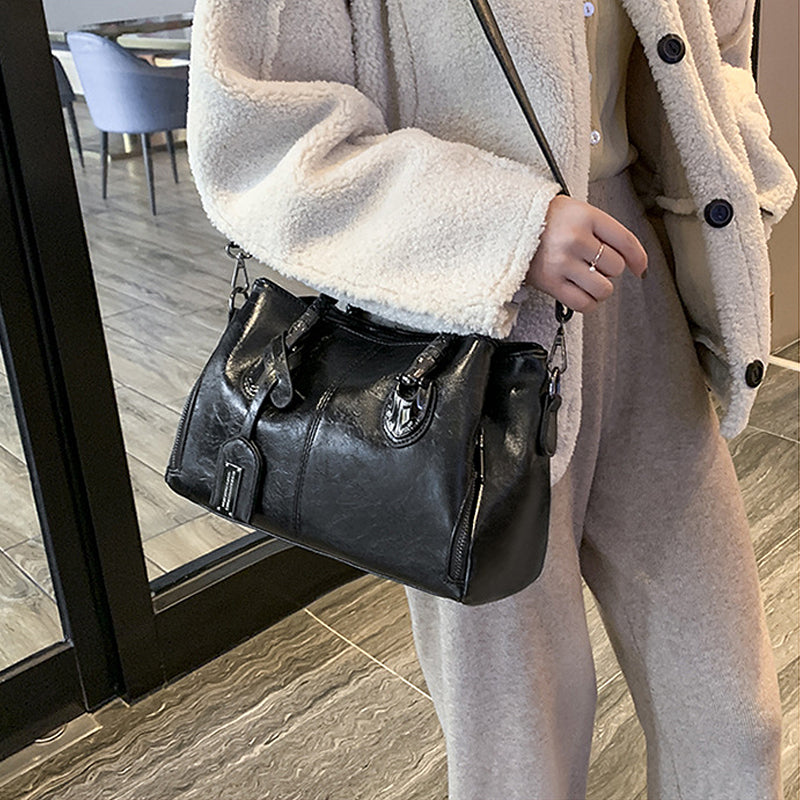 Avelena | Neue Handtaschen aus Öl-Wachs-Leder Boston, Große Tragetasche aus Weichem Leder