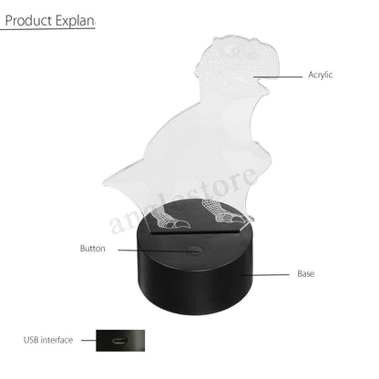 Avelena | Dinosauren Nachtlicht - 3D Dinosaurier Licht - T Rex Nachtlicht