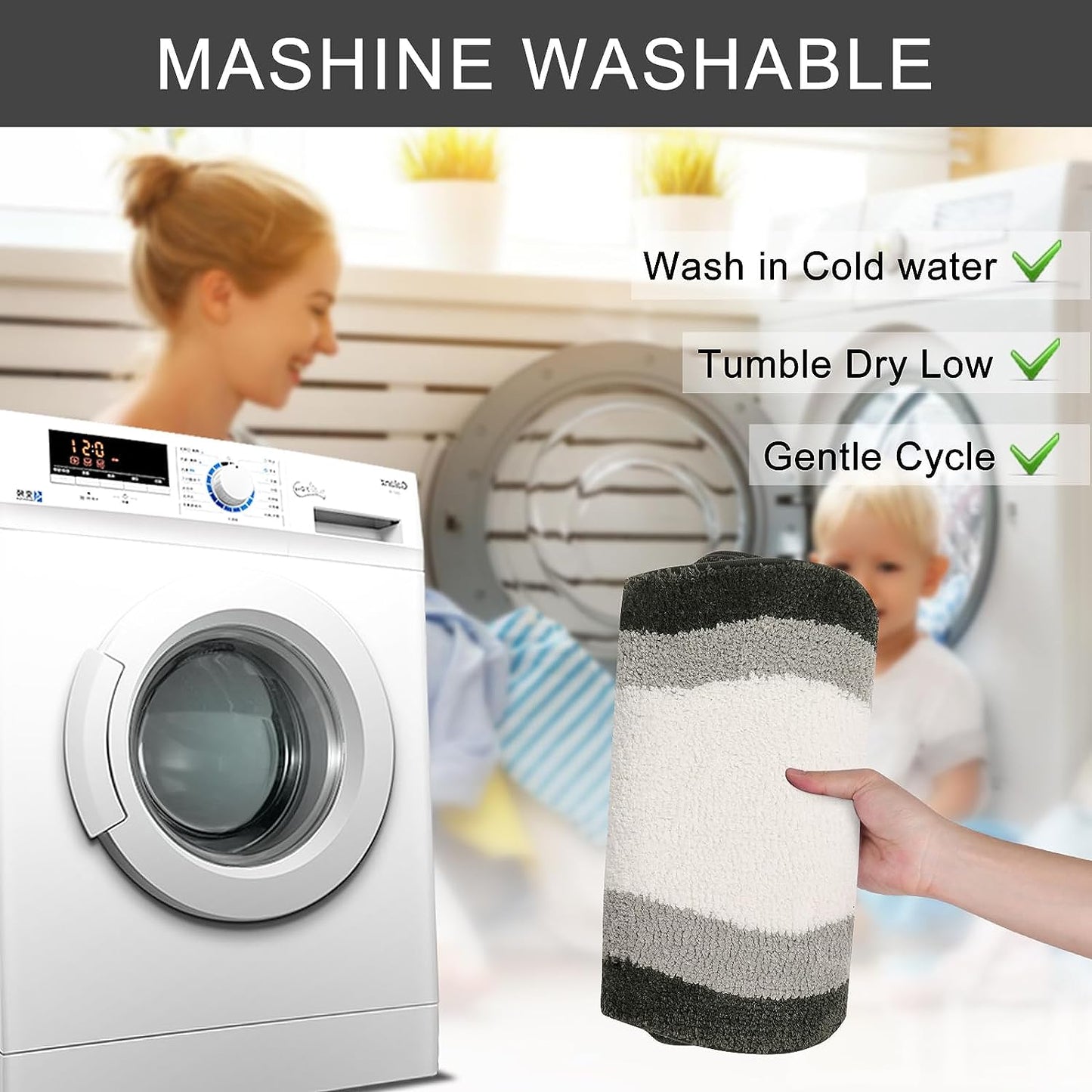 Avelena | Schwarz Verlauf Badmatten, Teppich für Badezimmer, Süßer rutschfester unregelmäßiger Teppich für Duschraum