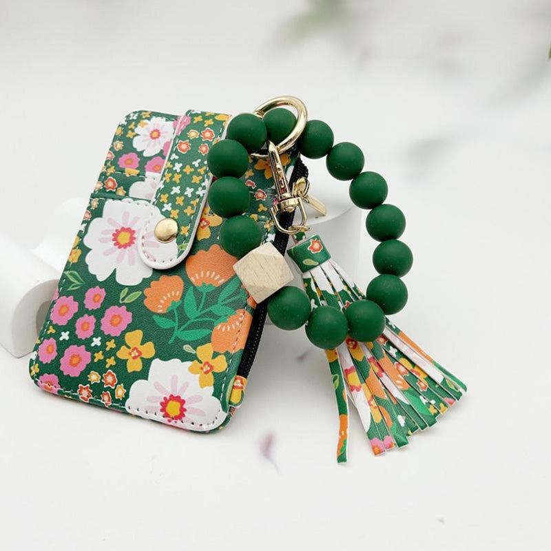 Avelena | Boho-Stil Perlen & Tassle Dekorierter Schlüsselanhänger mit Blumenmuster Geldbörse