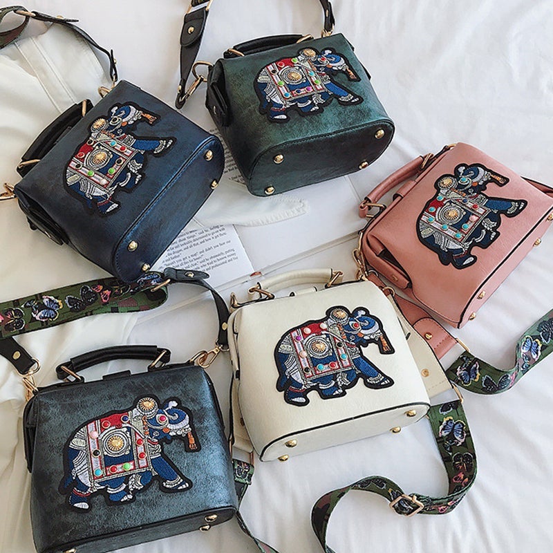 Avelena | Vintage Stickerei Elefant Tasche