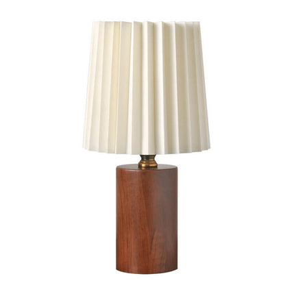 Avelena | Vintage Korean Plissee Säule Massivholz Basis 1-Licht Tischlampe