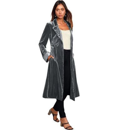 Avelena | Luxus Extra Lange Samtjacke mit Tasche