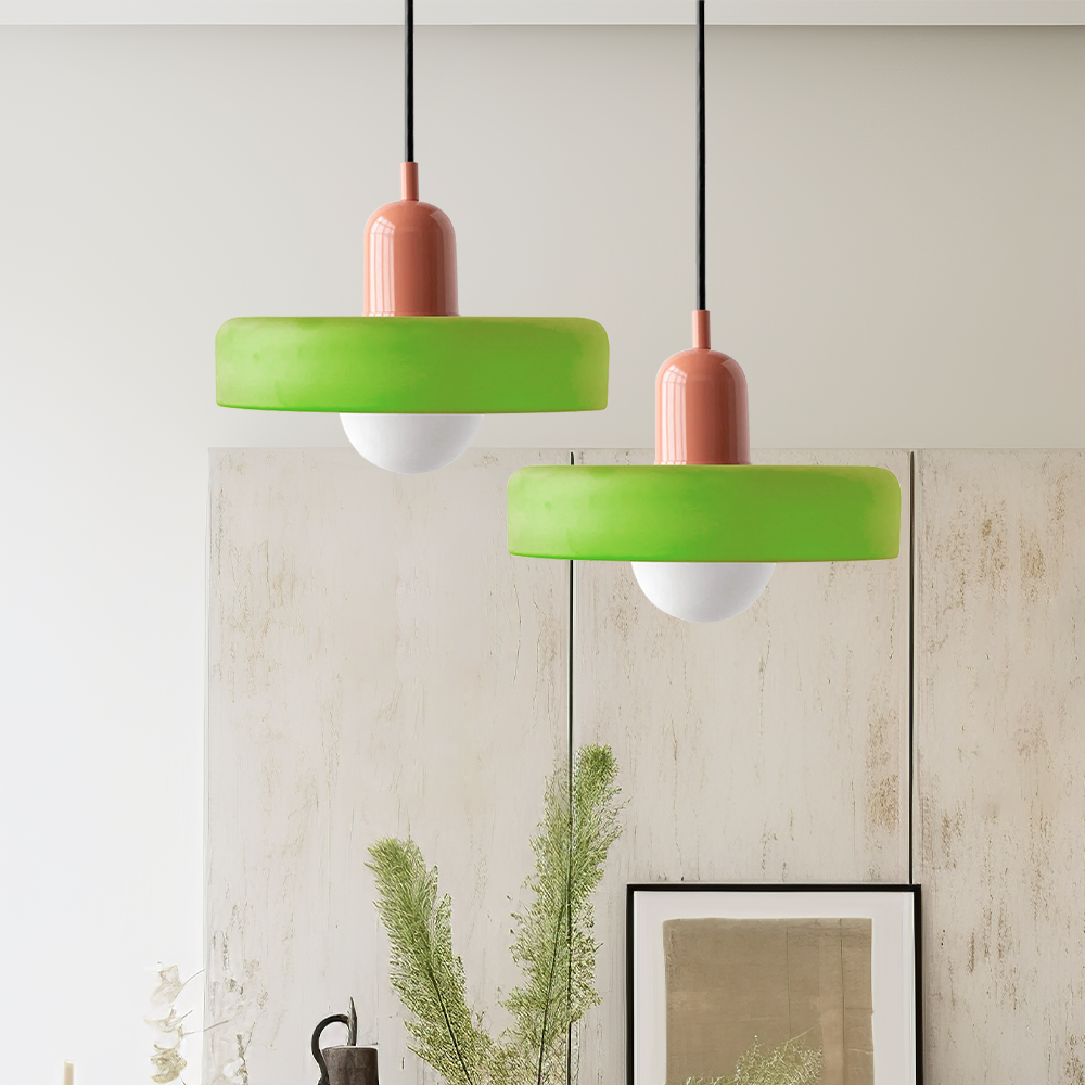 Avelena |  Pendelleuchte aus farbigem Glas | Elegante Hängeleuchte im Bauhaus-Stil | Designlampe für Wohnzimmer & Esszimmer