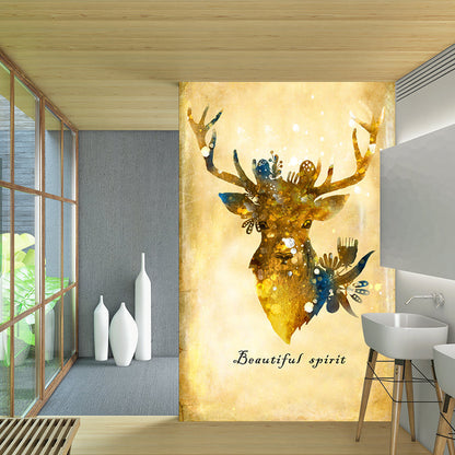 Avelena | Beige Hirsch Wandgemälde Aufkleber Feuchtigkeitsbeständige Kunst Schlafzimmer Wanddekoration