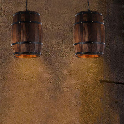 Avelena | BarrelGlow Vintage Pendelleuchte | Holz-Weinfass-Design | 1-flammig | Rustikale Beleuchtung