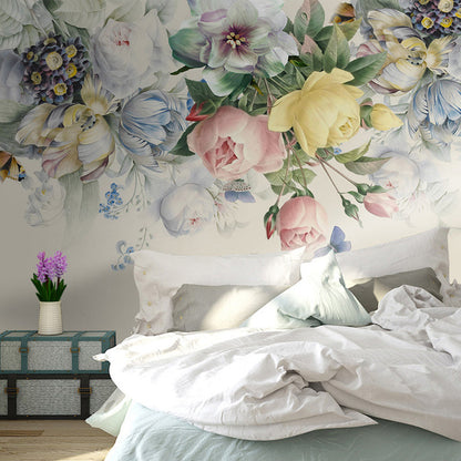 Avelena | Semi-Open Pfingstrosen Blumen Wandbilder Tapete Stilvolle Glatte Wanddekoration für Mädchenzimmer