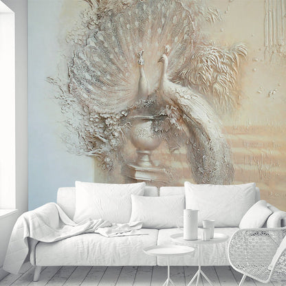 Avelena | Prägung Pfau Tier Wandtattoo Modern Stil Glatte Oberfläche Wandkunst In Braun