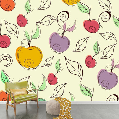 Avelena | Kinder Kunst Apfel Wandmural Lila-Gelb Obst Wandverkleidung für Den Kindergarten