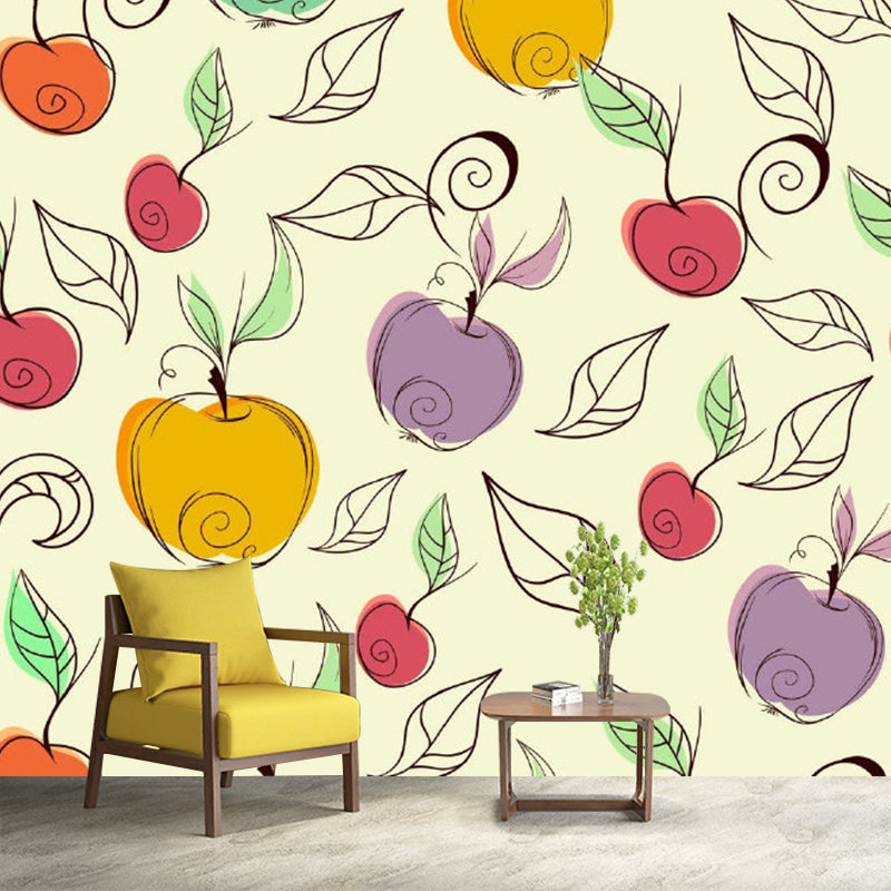 Avelena | Kinder Kunst Apfel Wandmural Lila-Gelb Obst Wandverkleidung für Den Kindergarten