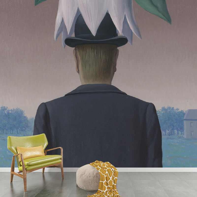 Avelena | Schwarz-Grau Surrealistische Wandtapete Großmann Trägt Blumen Wandverkleidung für Wohnzimmer