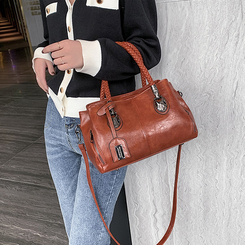 Avelena | Neue Handtaschen aus Öl-Wachs-Leder Boston, Große Tragetasche aus Weichem Leder