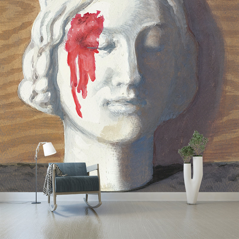 Avelena | Rot-Weiße Blutende Stein Wandmalerei Tapete Feuchtigkeitsbeständige Wanddekoration für Das Wohnzimmer