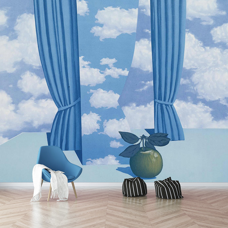 Avelena | Rene Die Schöne Welt Wandmalerei In Blau-Weiß Surrealismus Wandverkleidung für Akzentwand