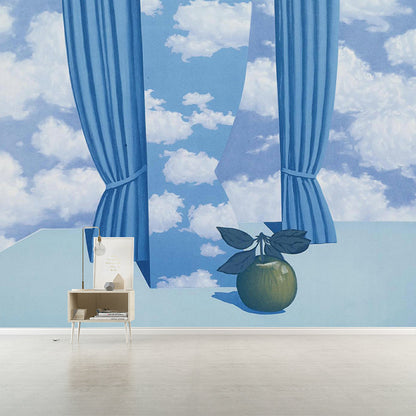 Avelena | Rene Die Schöne Welt Wandmalerei In Blau-Weiß Surrealismus Wandverkleidung für Akzentwand