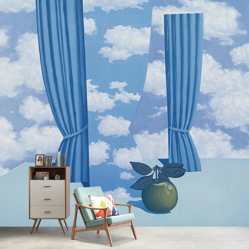 Avelena | Rene Die Schöne Welt Wandmalerei In Blau-Weiß Surrealismus Wandverkleidung für Akzentwand