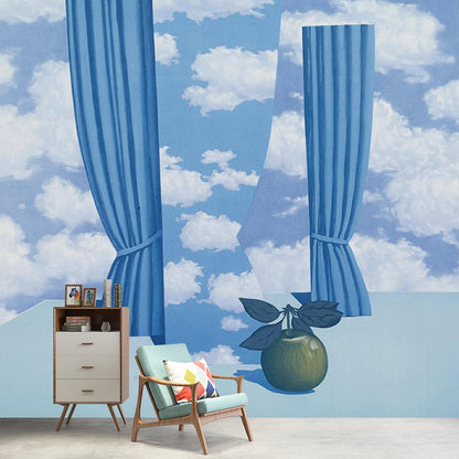 Avelena | Rene Die Schöne Welt Wandmalerei In Blau-Weiß Surrealismus Wandverkleidung für Akzentwand