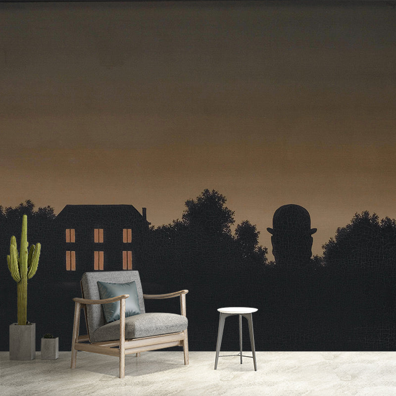 Avelena | Vollformat Surrealismus Tapeten-Murales In Schwarz-Braun Rene Magritte Das Ende Der Welt Wanddekoration, Benutzerdefinierter Druck