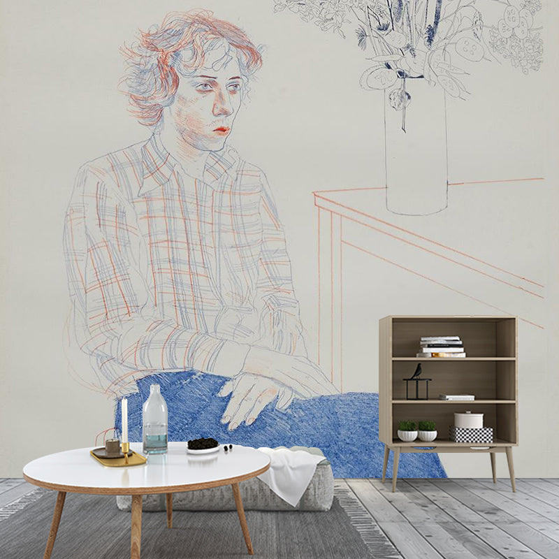 Avelena | Großes Hockney-Kunstwerk Wandtattoo Künstlerisch Ein Bild Von Gregory Wandverkleidung In Orange-Blau