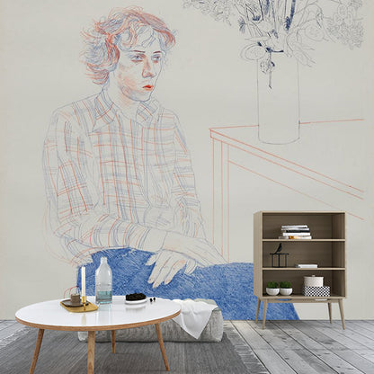 Avelena | Großes Hockney-Kunstwerk Wandtattoo Künstlerisch Ein Bild Von Gregory Wandverkleidung In Orange-Blau