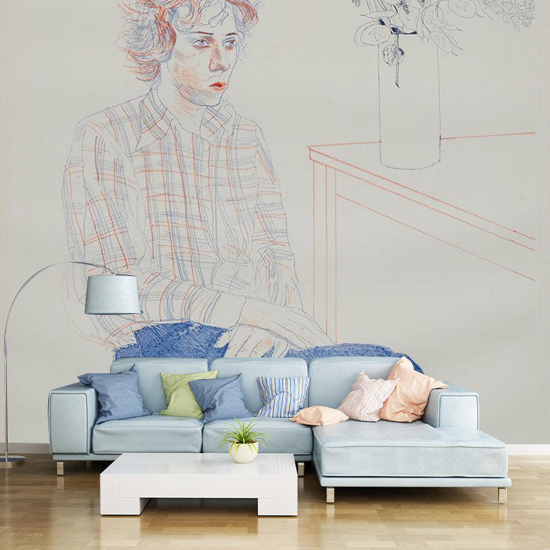 Avelena | Großes Hockney-Kunstwerk Wandtattoo Künstlerisch Ein Bild Von Gregory Wandverkleidung In Orange-Blau