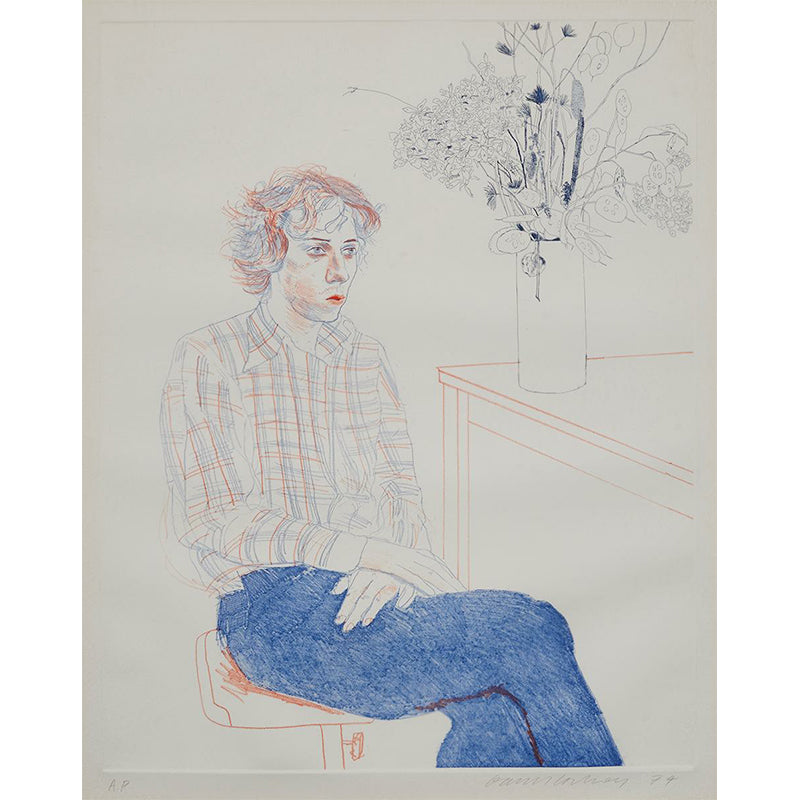 Avelena | Großes Hockney-Kunstwerk Wandtattoo Künstlerisch Ein Bild Von Gregory Wandverkleidung In Orange-Blau