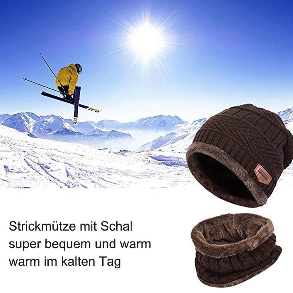 Avelena | Warme Strickmütze mit Schal ( Erwachsene und Kinder )