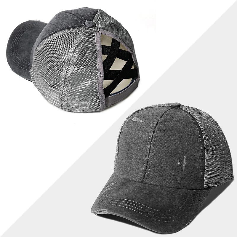 Avelena | Neue Mesh Cross Outout Pferdeschwanz Baseballcap