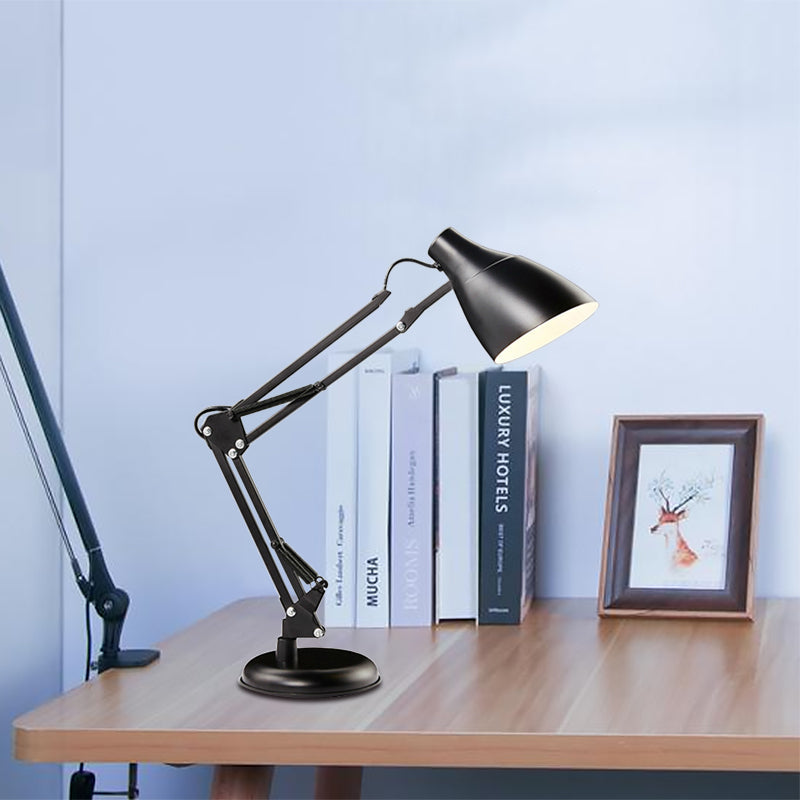 Avelena | Schwarz/Weiß Multi-Gelenk Schreibtischlampe mit Kegel-Schirm Modern Stil 1 Licht Metallische Aufgabenbeleuchtung für Das Studierzimmer