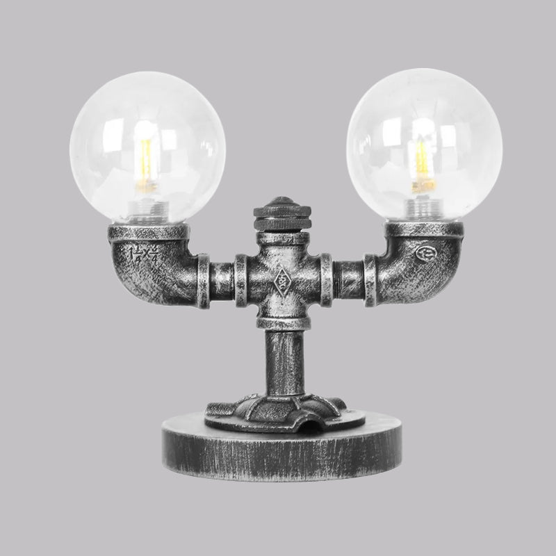 Avelena | Industrielle Runde Schirm Schreibtischlampe 2/3-Lampe Klar/Amber Glas Aufgabenbeleuchtung In Antik Silber/Bronze mit Fuß